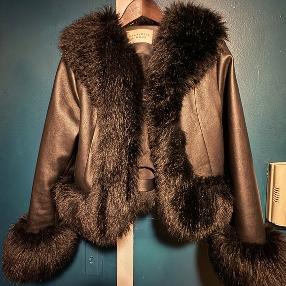 Charlotte Simone Vivienne Jacket Excellent Condition Black Faux Fur Trim RARE Sm - Picture 3 of 9